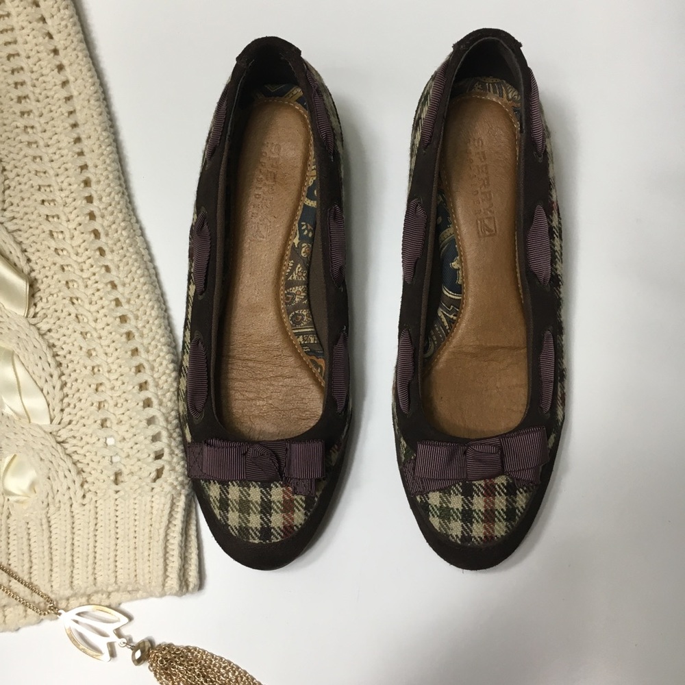 Sperry Plaid Wedges Dress Heel with Ribbon Bow - Picture 2 of 8